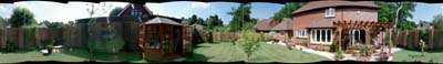 Simulated panoramic image of a garden scene made up of 20 images shot with a 38mm lens